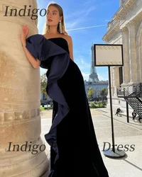 Indigo Black Satin Prom Dresses Strapless Mermaid Women Formal Patry Elegant Dress Saudi Arabia  فساتين الحفلات Customized