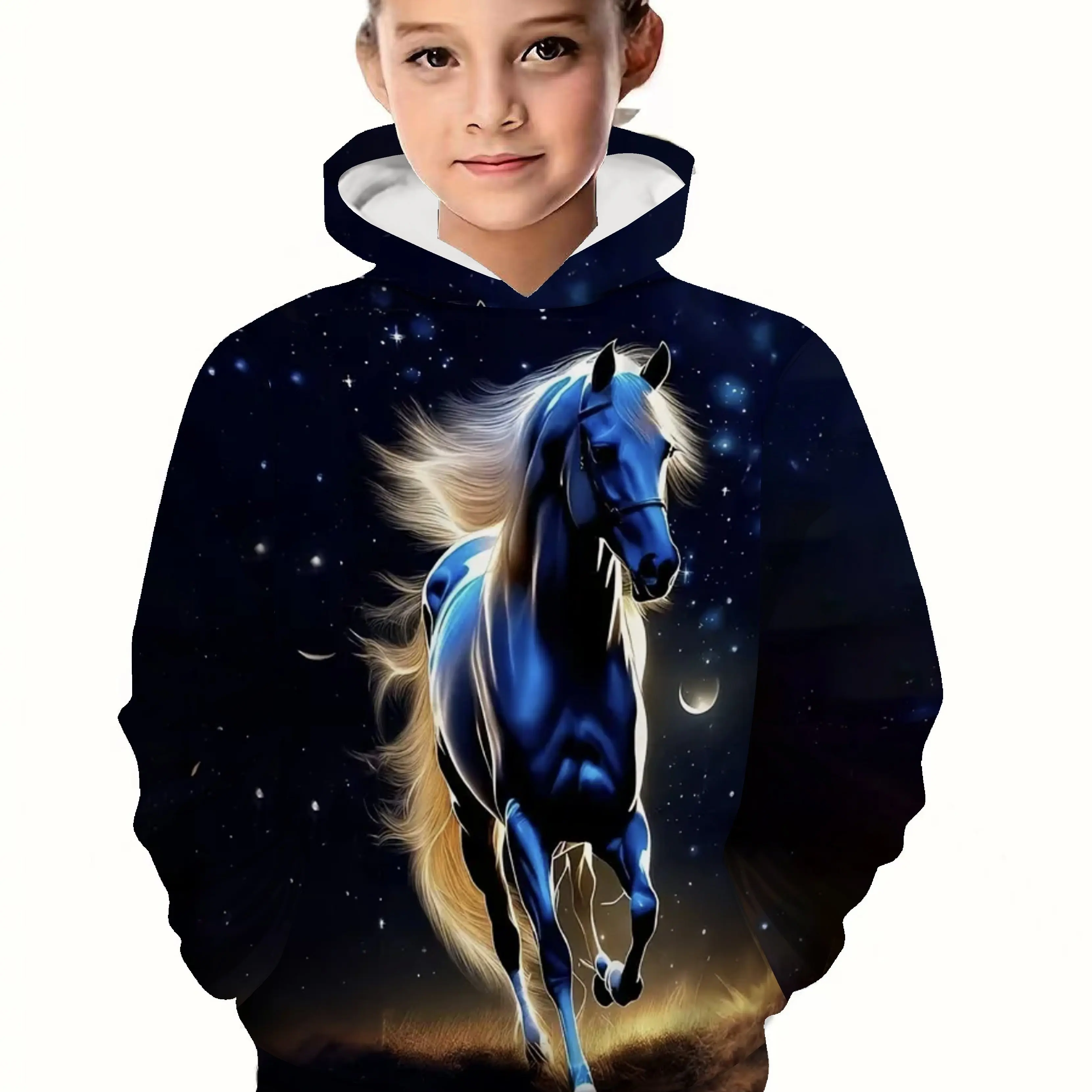 Kids Clothes Girl Hoodies Long Sleeve 3D Horse Animal Print Kids Spring Fall Clothes Casual Stylish Pullover Boys Clothing Tops