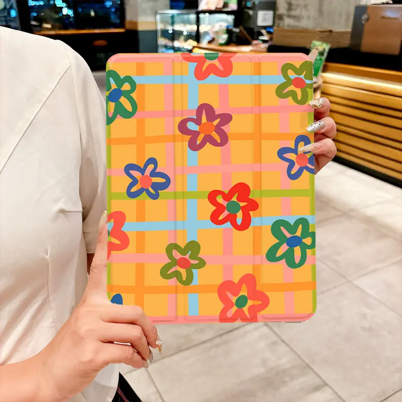 حافظة كمبيوتر لوحي بنمط فحص الزهور الملونة لجهاز iPad pro 10/11 بوصة 2020/6th/7th/8th /Air 3rd/Air 4th/9th gen/Air 5th Gen 2022/Ai