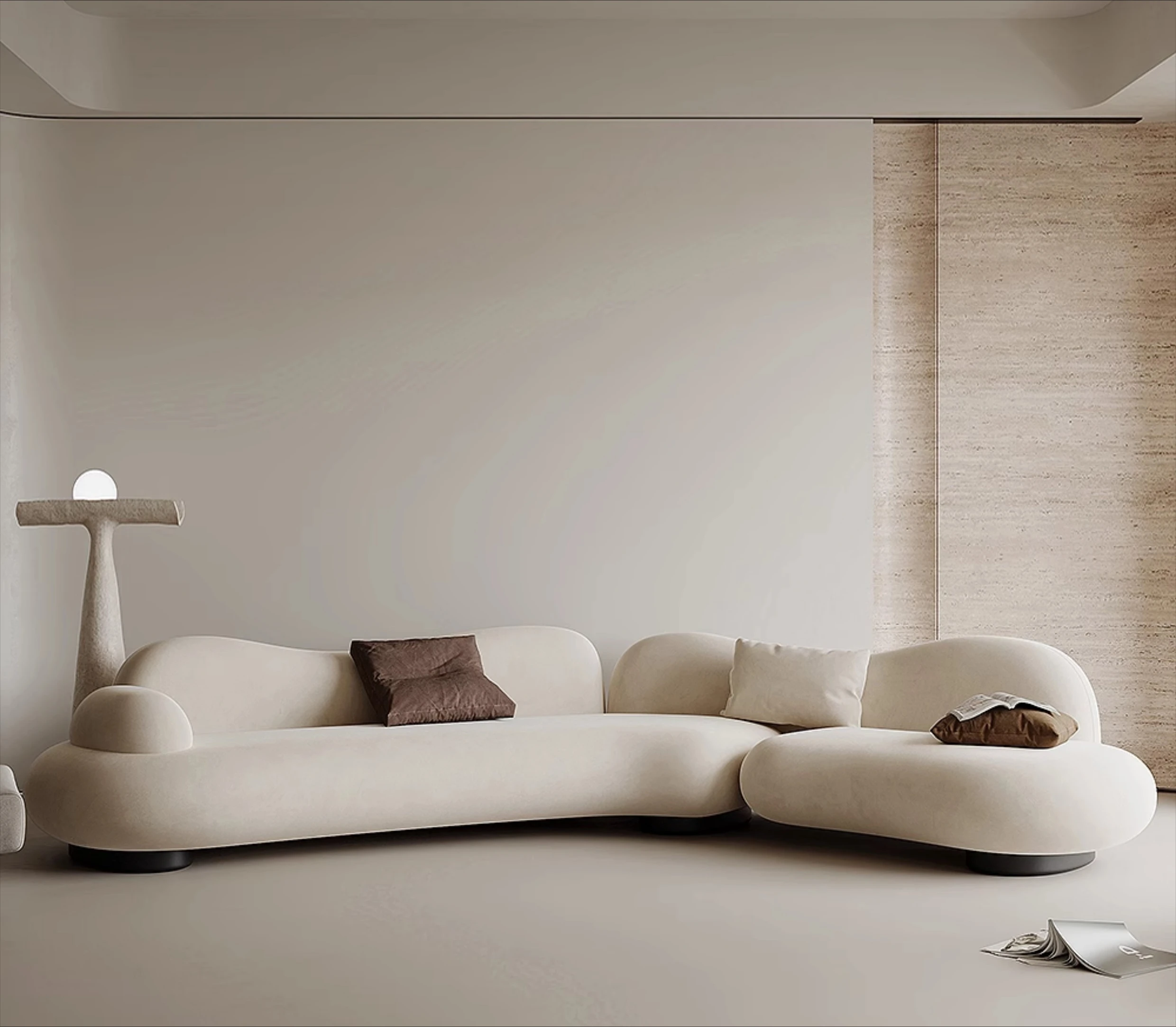 Wabi Sansan Stoffsofa, gebogenes Wohnzimmer