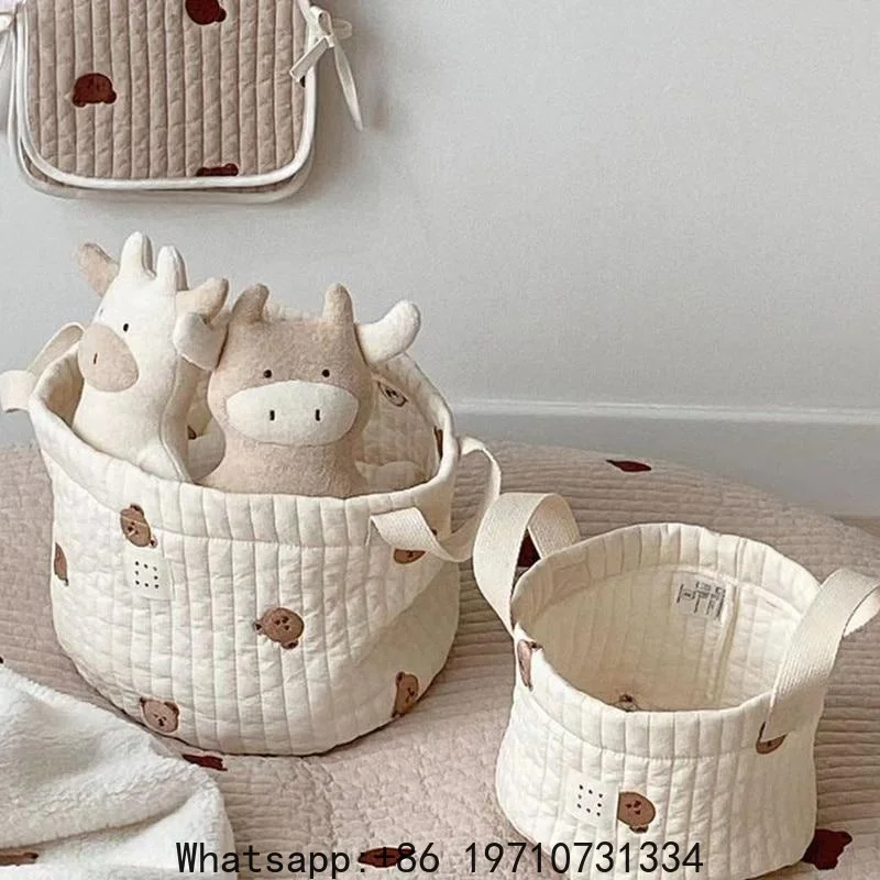 Cute Bear Embroidery Diaper Bag Nappy Organizer Cotton Mommy Bag Newborn Baby Kids Storage Bags Basket for Laundry Clothes Toys