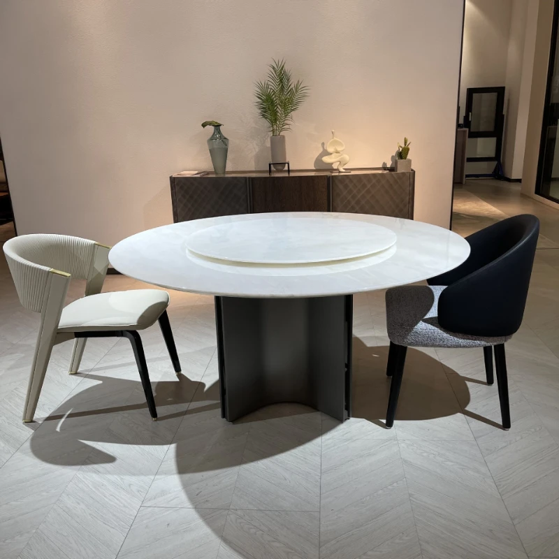

Italy imported Cary ice jade natural marble dining table round light luxury high-end designer luxury stone dining table