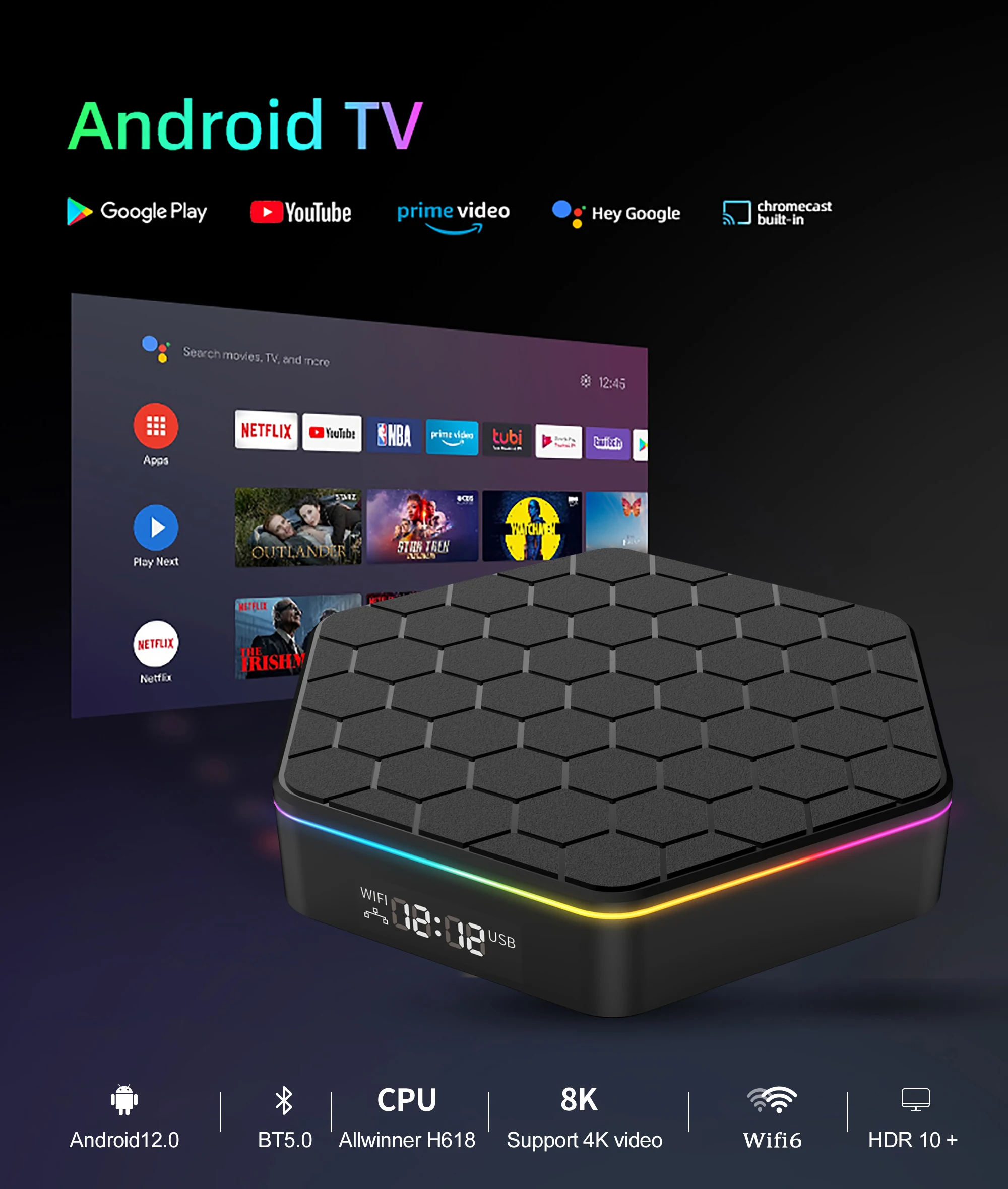 Global Version Mortal T6 Smart TV Box Streaming Media Player Android12 Wifi6 Chromecast Bluetooth 4K HDR10 AllWinnerH618 4G32G