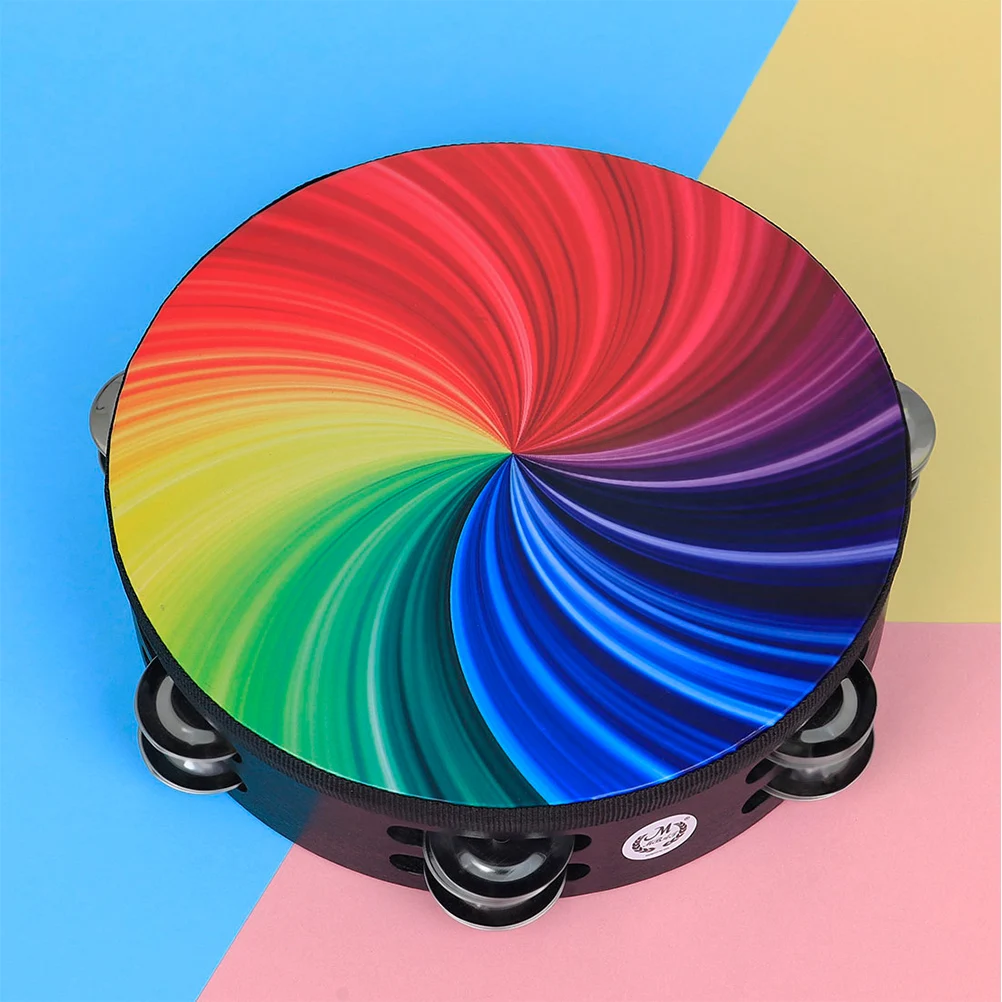 

Double Row Tambourine s s Percussion Hand Crank Colorful Solid Wood Bell Drum