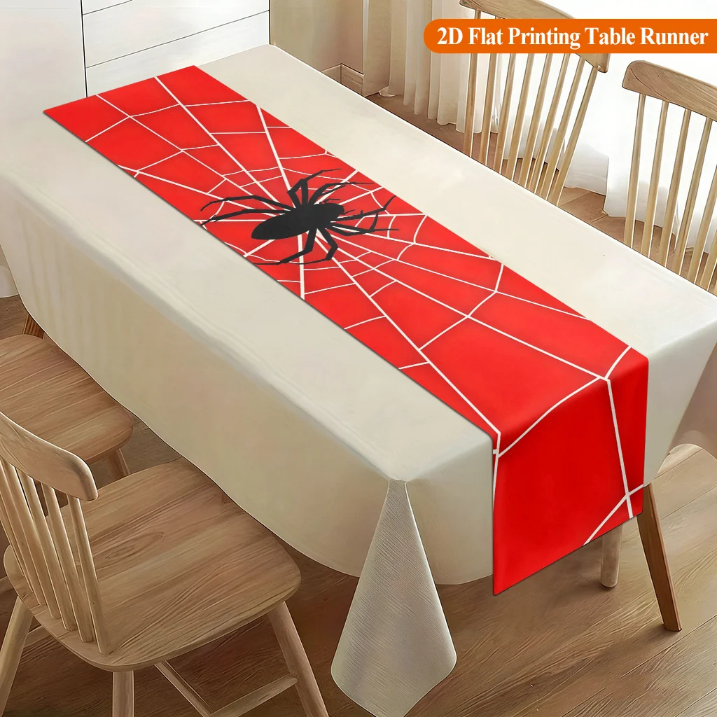 1pc Spider Web With Red Spider Table Runner Holiday Party Decorative Cloth for Home Kitchen Dining Office Living Room Table