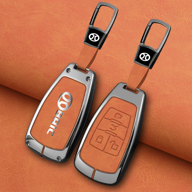 Zinc Alloy Leather Car Key Cover Case Keyring Bag for BAIC X7 BJ40 Senova D50 D70 X55 X65 EU5 EU7 Fob Protector Keychain Holder