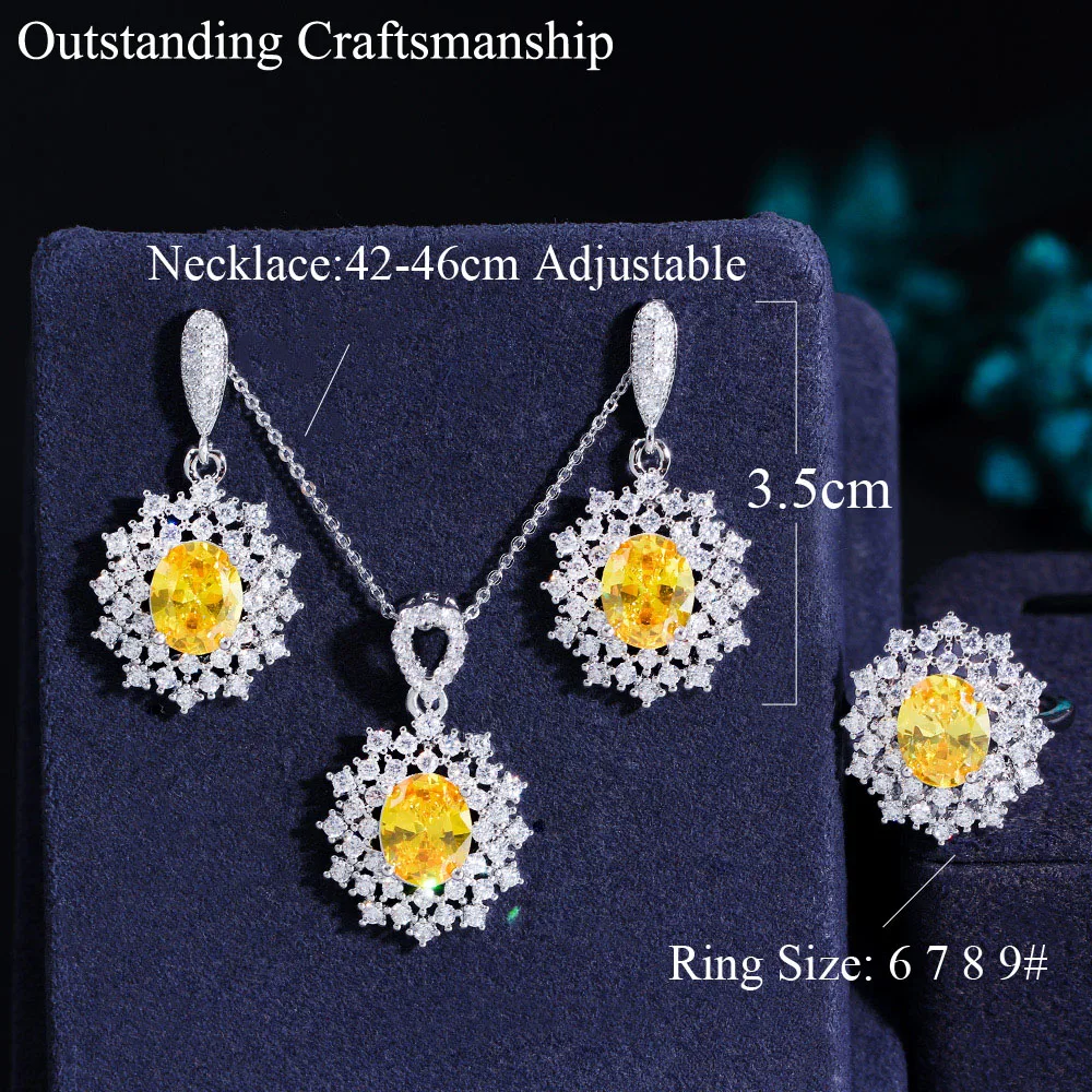 CWWZircons 3 pcs Gorgeous Rose Red Cubic Zirconia Crystal Silver Plated Flower Drop Earring Necklace Jewelry Sets for Women T618 image 6