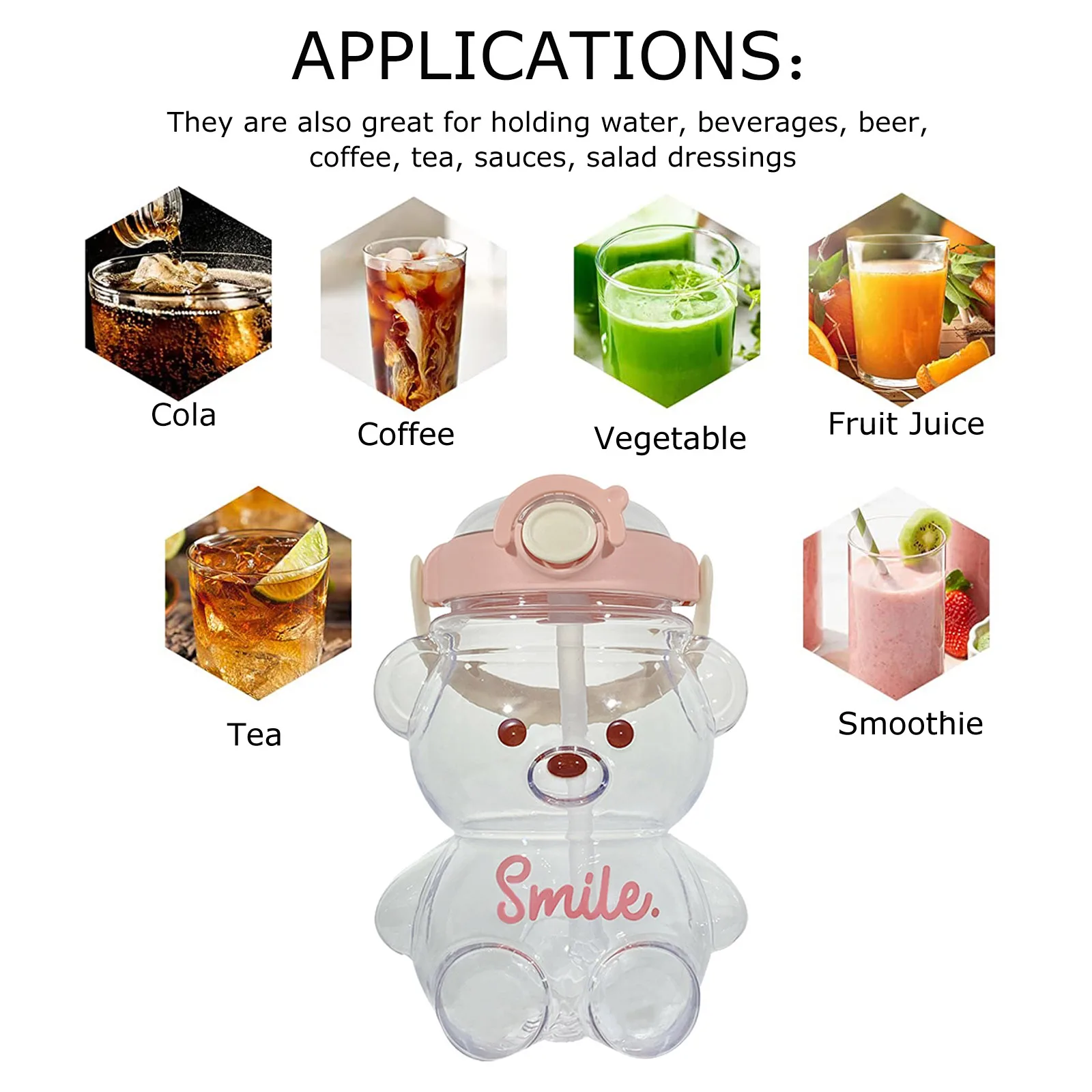 

1000ml Large Capacity Cartoon Bear Plastic Sippy Cup Children's Portable Backpack Kettle Water Bottle Mug with Straw Girl's Cup