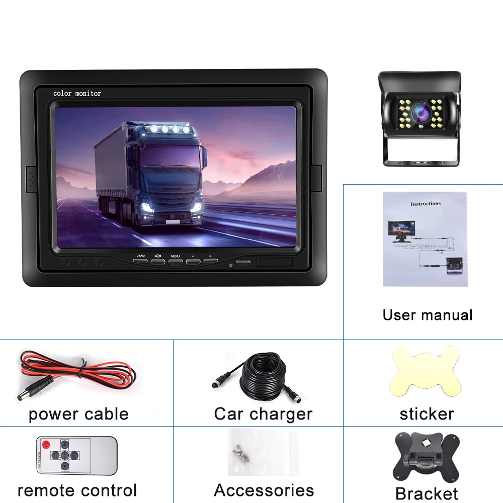 Degreat 7 Zoll Auto-Monitor LCD-Display Rückfahrkamera Wasserdicht 4-Pin IR Nachtsicht für Bus LKW Wohnmobil Wohnwagen Anhänger