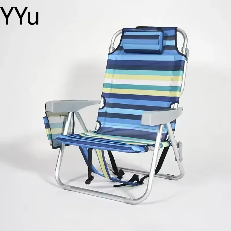for Modern Outdoor Folding Backpack Beach Chair 2 Piece Set Adjustable Height Metal Frame Comfortable Oxford Fabric Camping