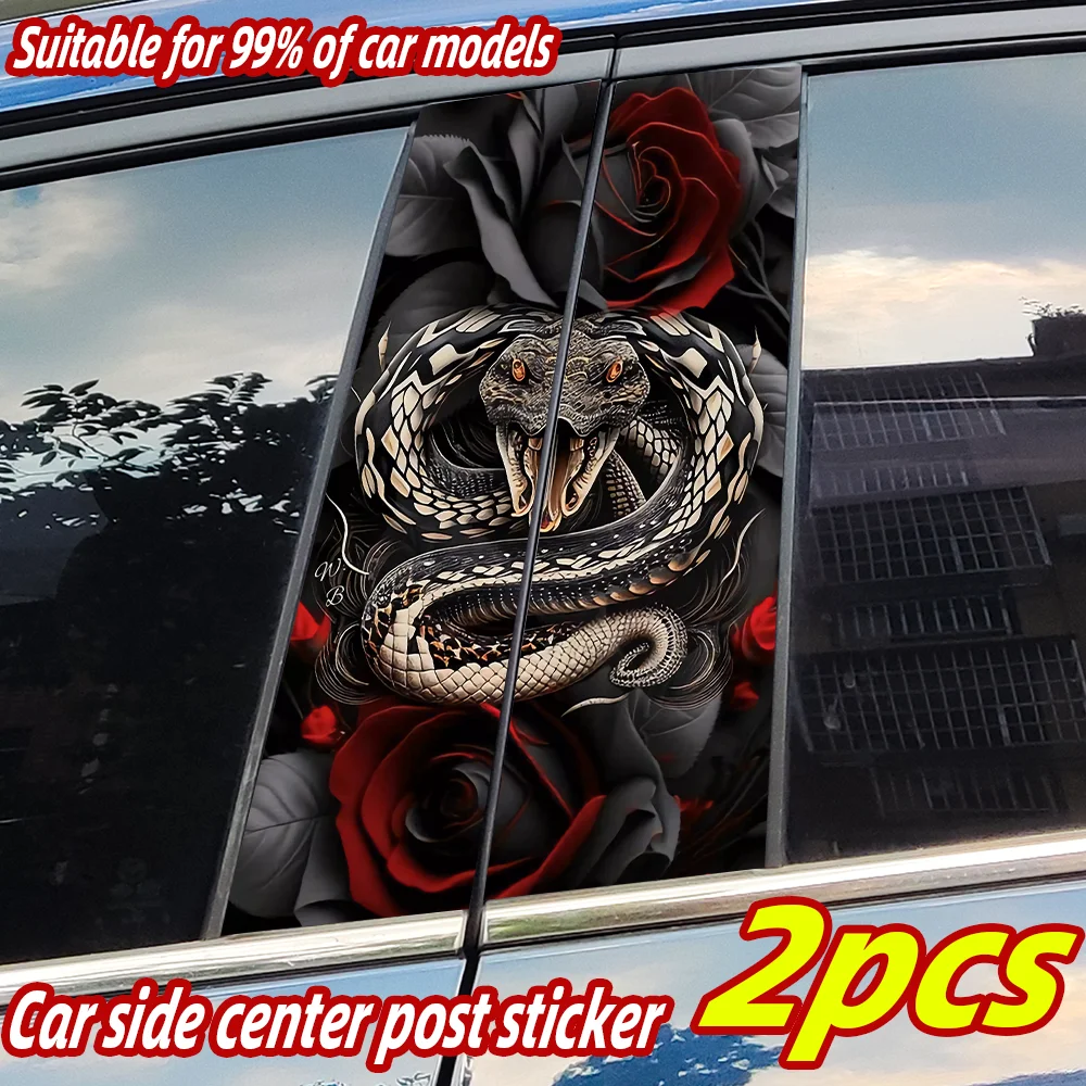 Rose Snake Car Stickers Waterproof DIY Auto B-pillar Protective Decoration Cover Scratches Universal Vehicle Decals Accessories