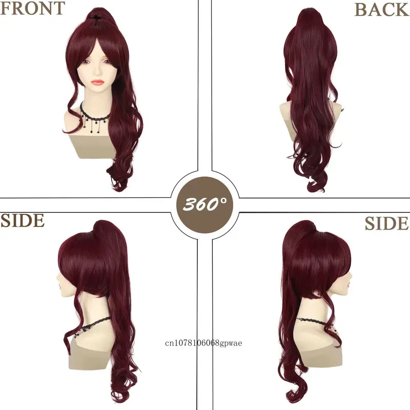 النبيذ الأحمر الأميرة تأثيري الباروكات الاصطناعية طويلة متموجة شعر مستعار مجعد مع الانفجارات وذيل حصان هرقل زي حفلة الهالوين الاستخدام اليومي