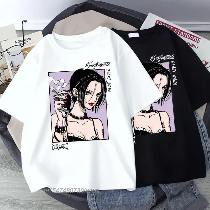 Japanese Anime Women T-Shirt Osaki Nana T-Shirt Women's Kawai Nana Pattern T-Shirt Harajuku 100% Cotton Top Man Unisex T-Shirt