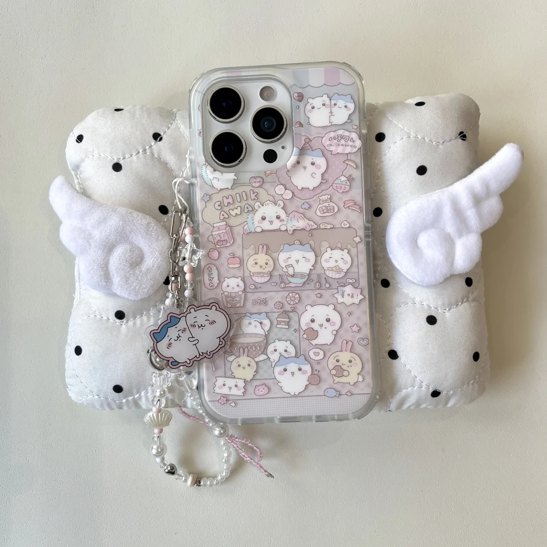 

Japanese Anime Cute C-Chiikawas Hachiwares kawaii Phone Case For iPhone 16 15 14 13 Pro Max Cover with Bracelet﻿﻿
