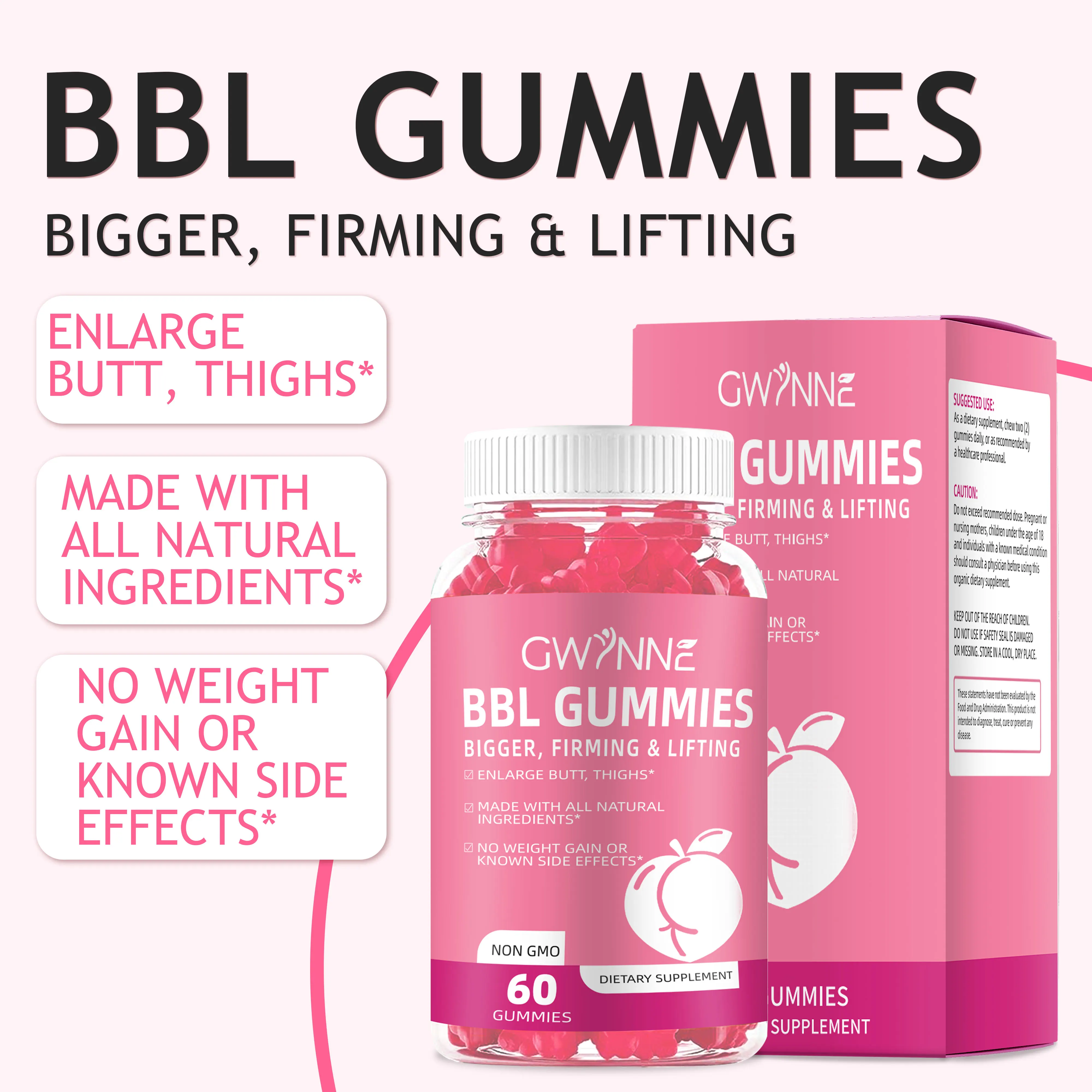 Gwynne Fenugreek Bbl Gummies Vegan Supplement - 60 شريط مطاطي طبيعي لرفع المؤخرة/الذيل |     الصلابة والتنغيم |     دعم الهرموني للنساء |     تخفيض الترهل |     مع المستخلصات النباتية |     Sg