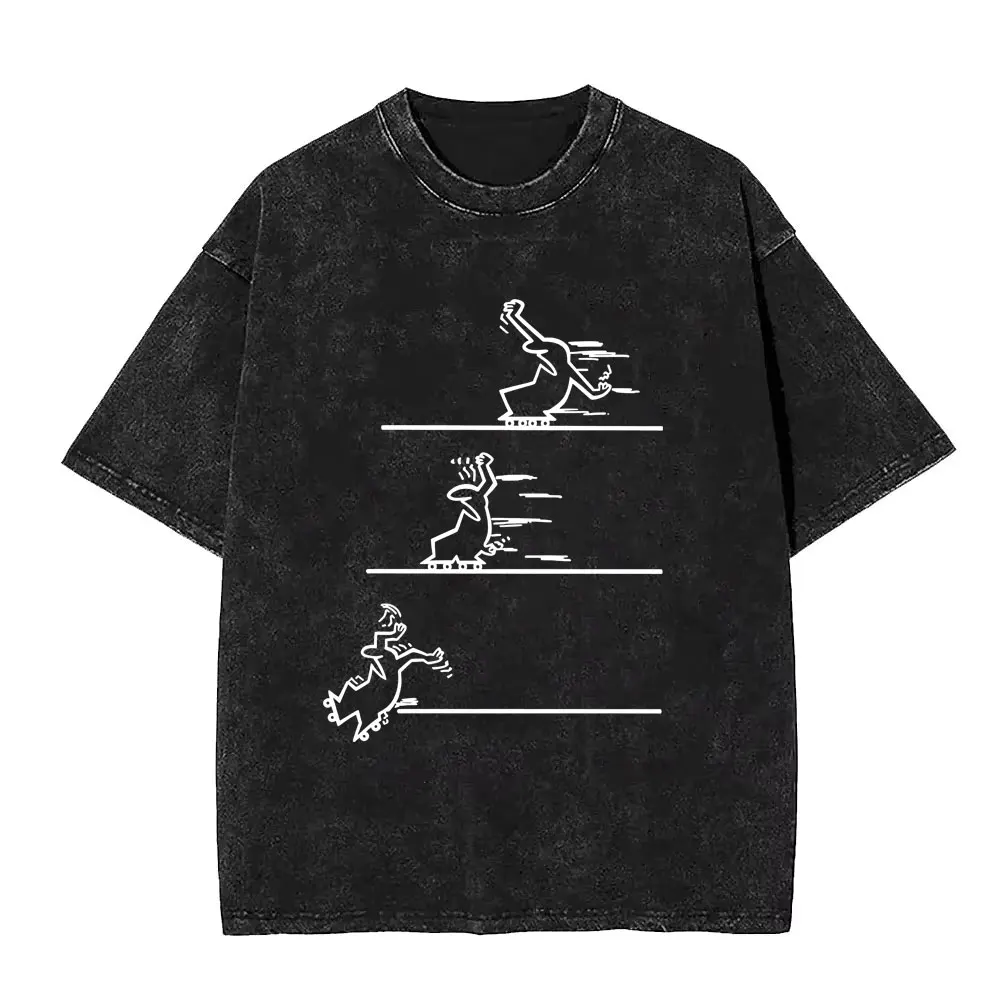 

Washed Vintage Osvaldo Cavandoli La Linea Roller Skating Funny Graphic T-shirt Men's Women Anime Oversized Short Sleeve T Shirts