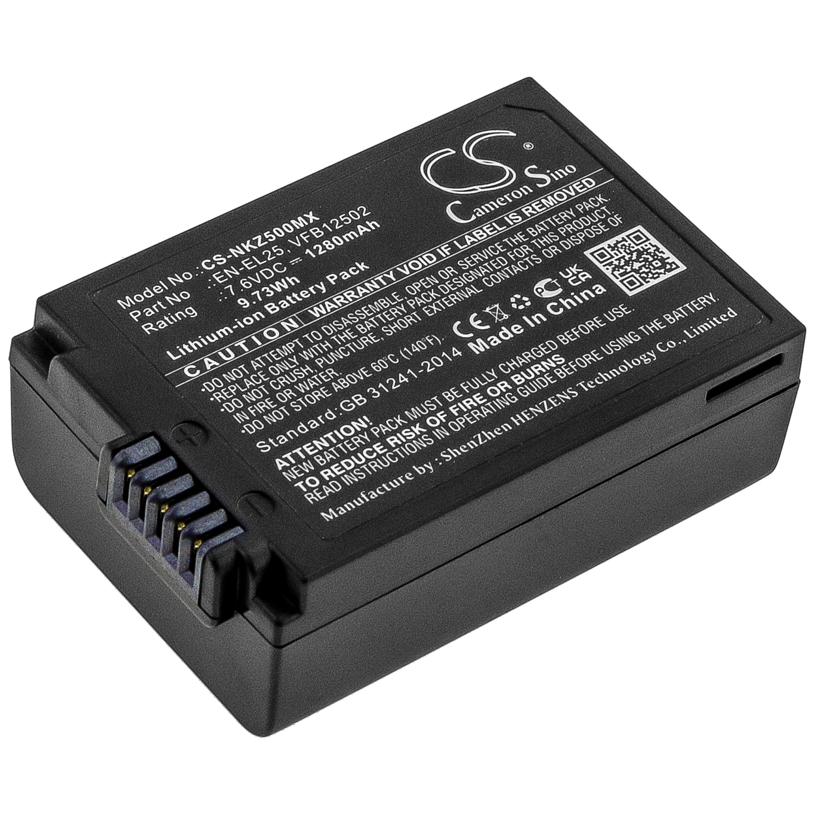 1280mAh 7.6V 9.73Wh كاميرا بطارية ليثيوم أيون لنيكون EN-EL25 VFB12502 Z50 Z50ZFC Z30 Z FC بدون مرآة