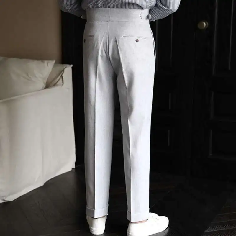Pantaloni formali da uomo italiani Pantalones Hombre 2023 Dress pantaloni alla caviglia da uomo pantaloni dritti a vita alta britannici pantaloni sociali da uomo pantalone
