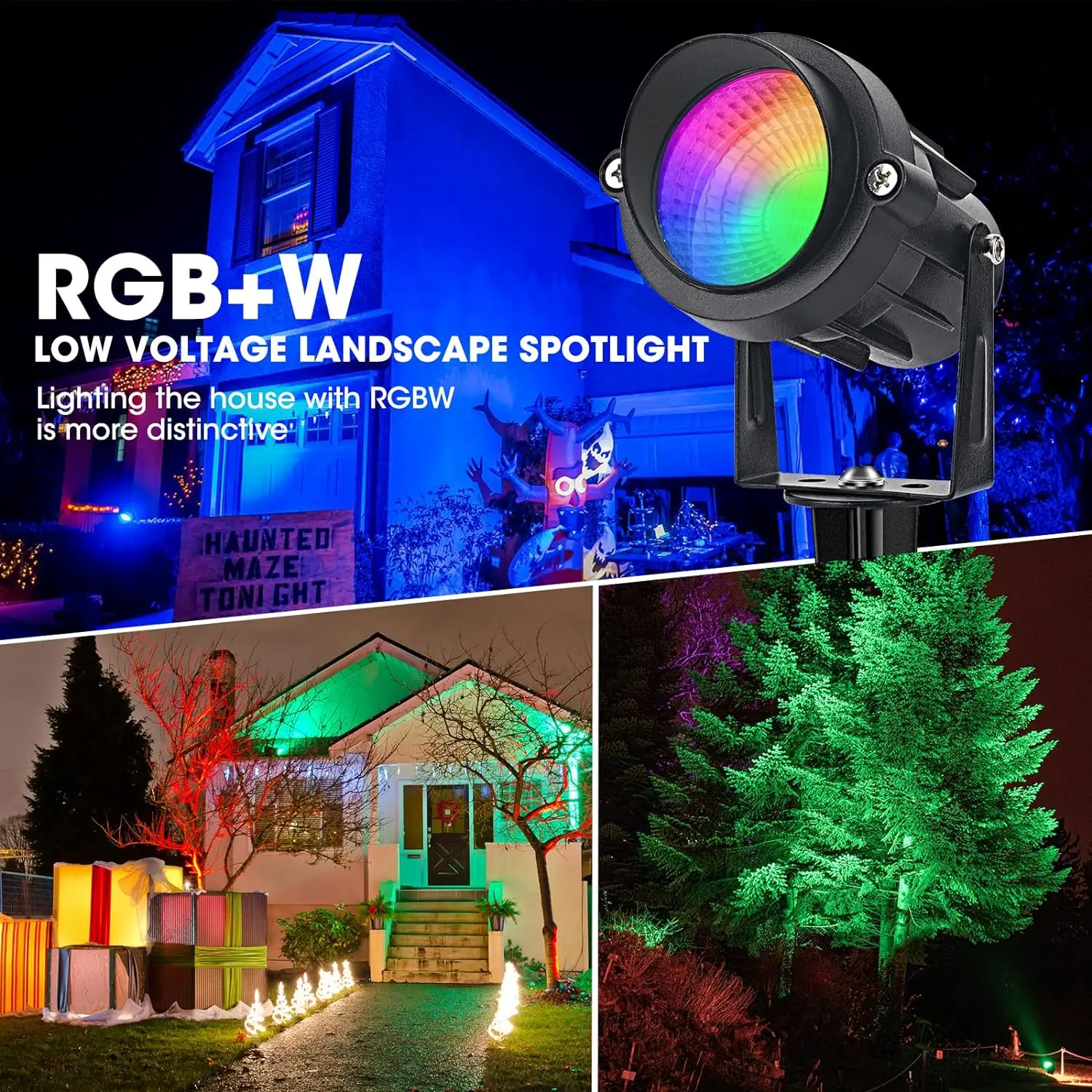 Low Voltage Landscape Lighting 12V RGBW Color Changing Waterproof Outdoor Spotlight for Garden Yard Lawn Holiday Christmas Decor