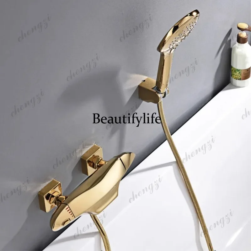E182 Luxury brass Gold bathroom faucet with simple constant temperature design Dual control of Hot & Cold 2 function bathtub Mix