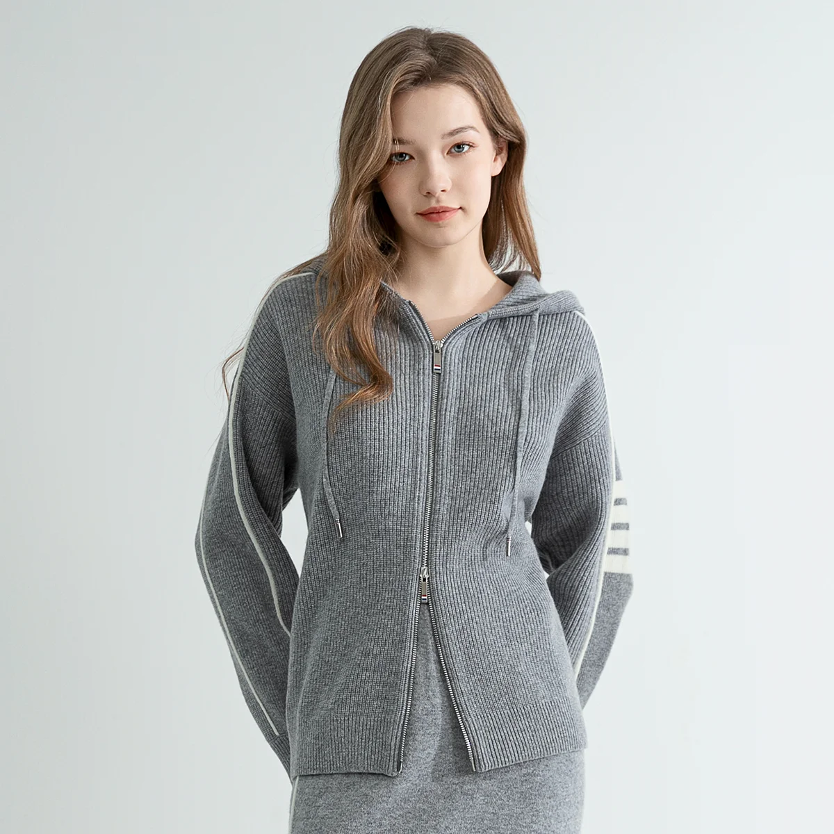 TC670 High quality luxury brand women's 100% wool thick hooded cardigan sweater hoodie