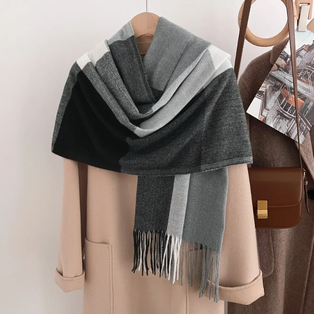 Chic Thickened Imitation Cashmere Long Scarf Soft Multicolor Shawl Wrap Stitching Warm Neck Scarf Women