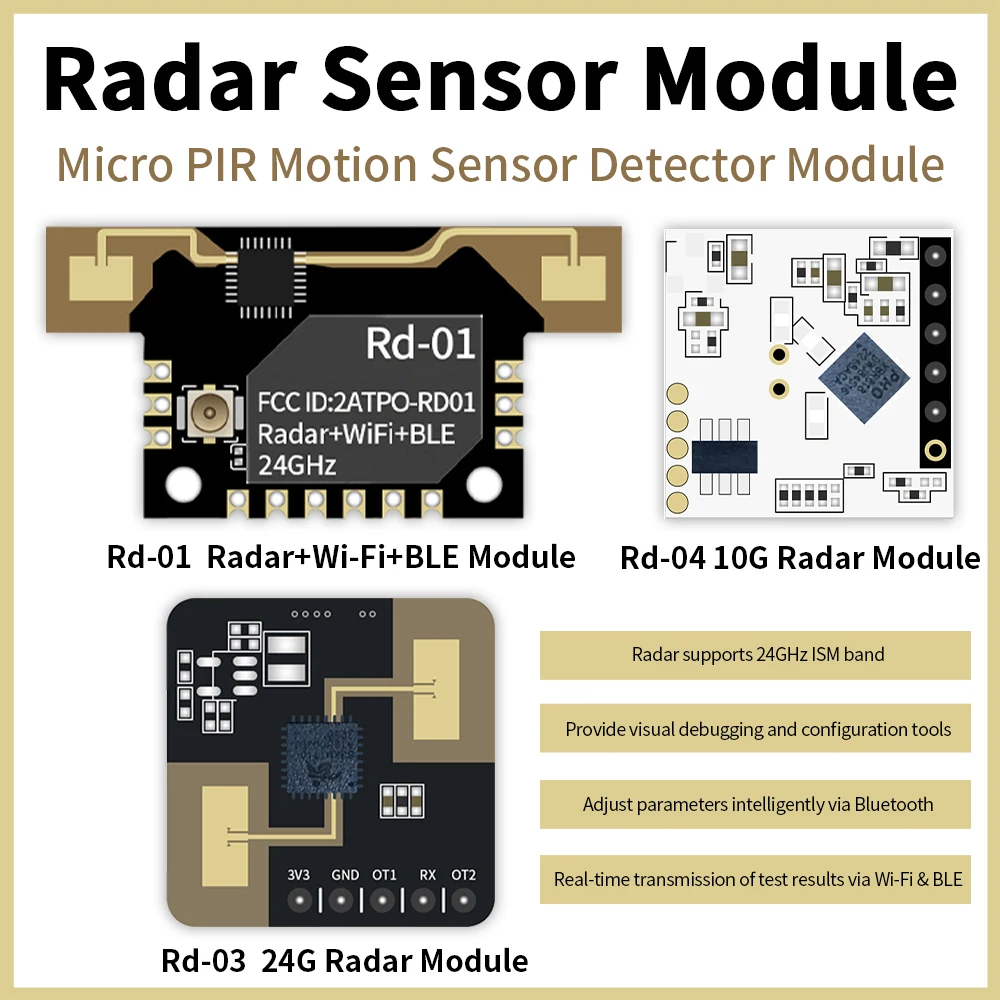 Keyestudio Rd-01 Radar+Wi-Fi+BLE Module Sensor With Socket +2.4G FPC Antenna (29*9mm) 24G Radar 2.54MM Pin Header