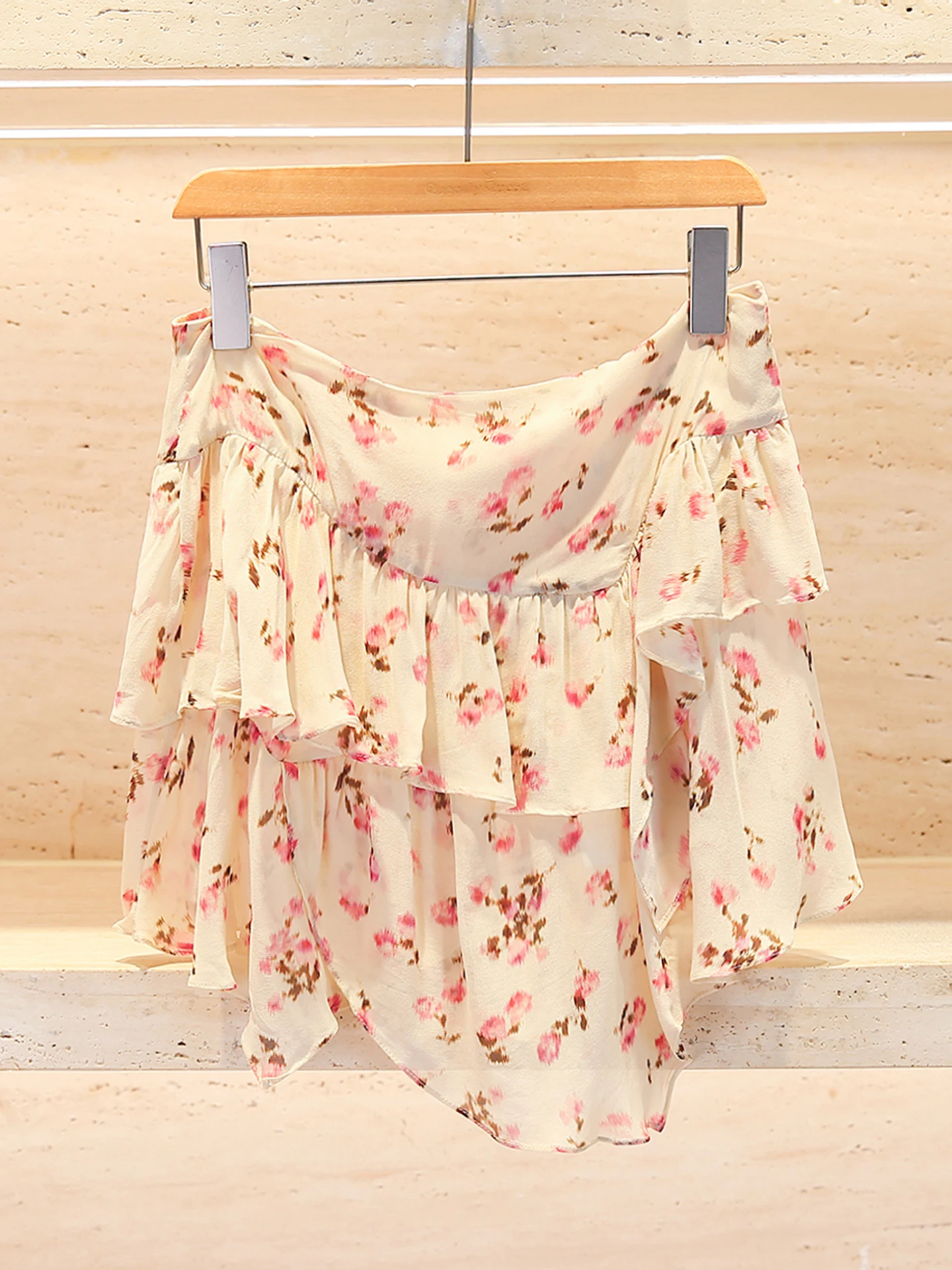 

Sweet Floral Print High Waist Cake Skirt Asymmetric Commute Style Ladies' Half Skirt Elegant Simple Design Daily Wear