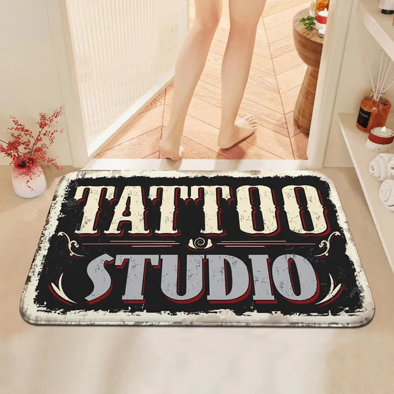 VIKAMA Willkommens-Fußmatte im Tattoo-Studio-Stil – waschbare Bodenmatte, Küchenteppich, Dekoration für Eingangsbereich, Flur und Gang