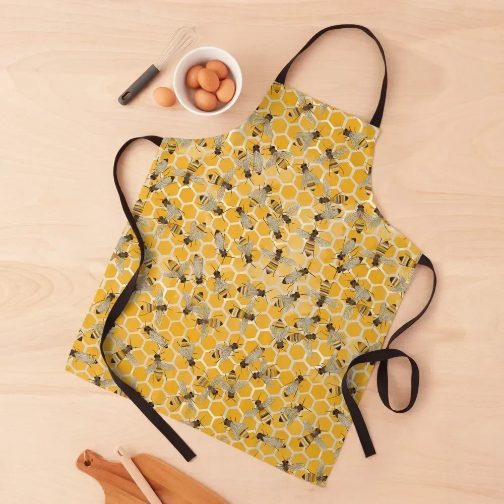

Bees on Honeycomb Apron cookings for women Kitchen Supplies Woman Work Household Items Useful Apron