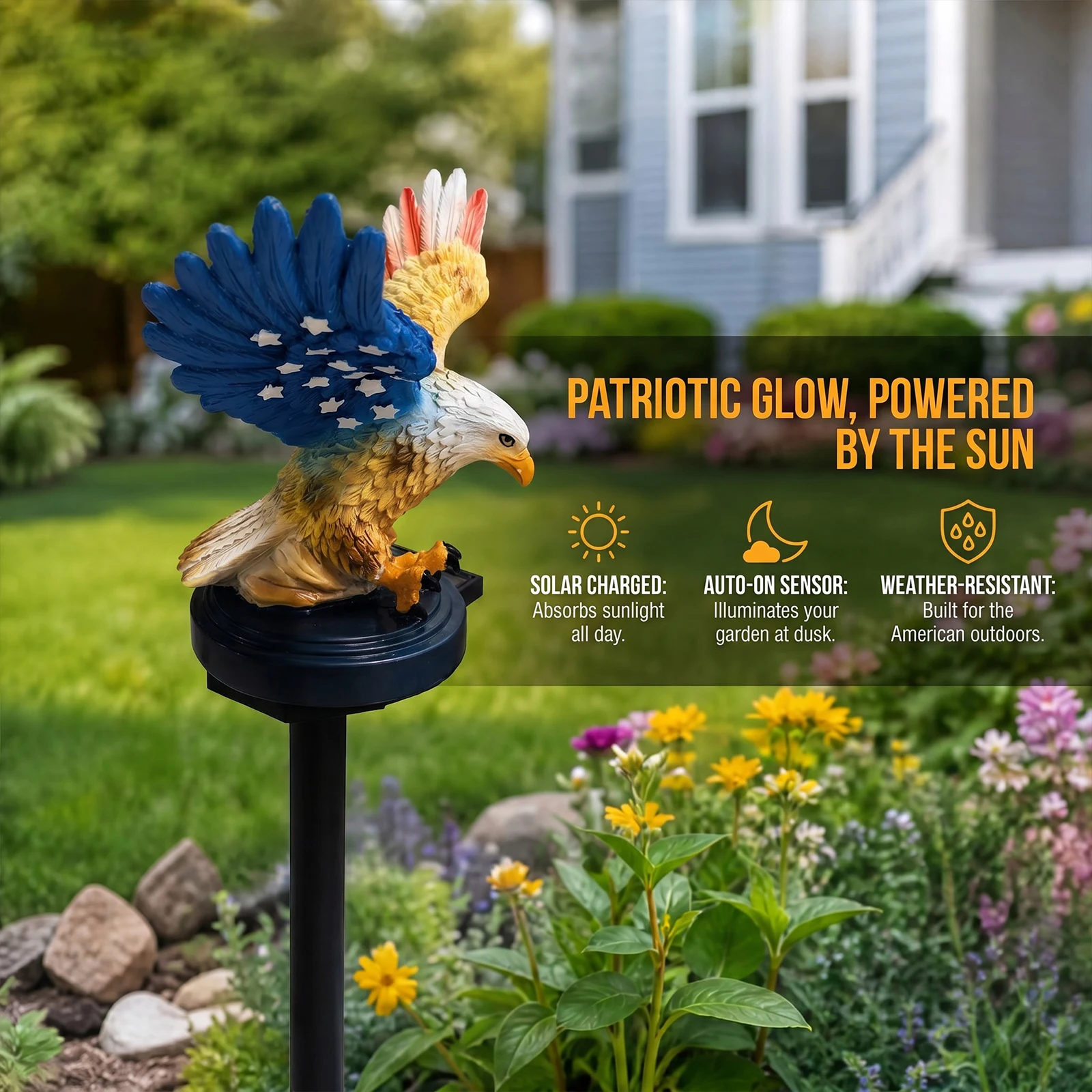 Solar Eagle Garden Light Waterproof Decorative Solar Powered Eagle Stake Lights for Lawn Patio Yard Patriotic Memorial Day Decor