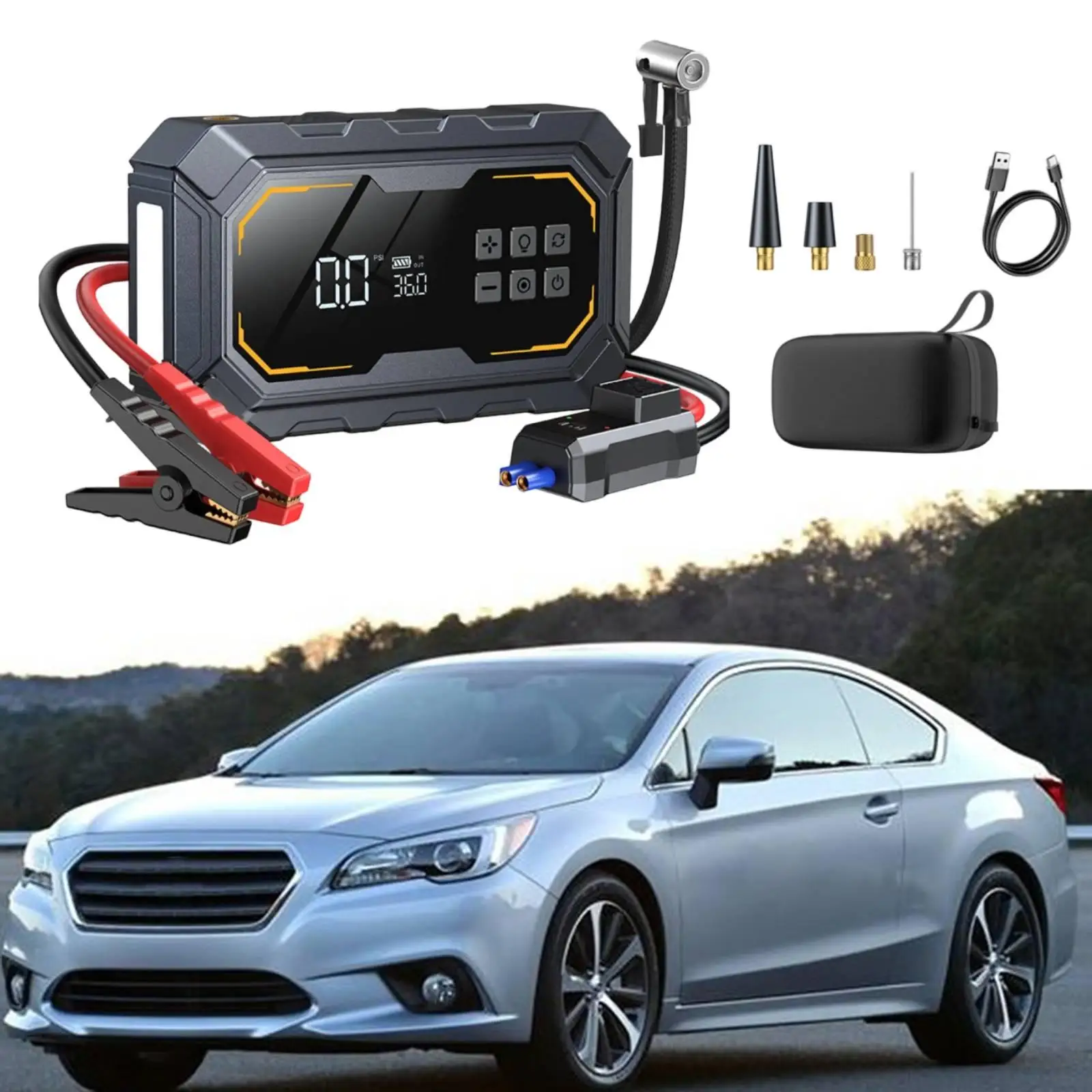 Powerful Portable Car Jump Starter 10000mah with Air Compressor 22mm Cylinder Digital Display for Vehicle Safety