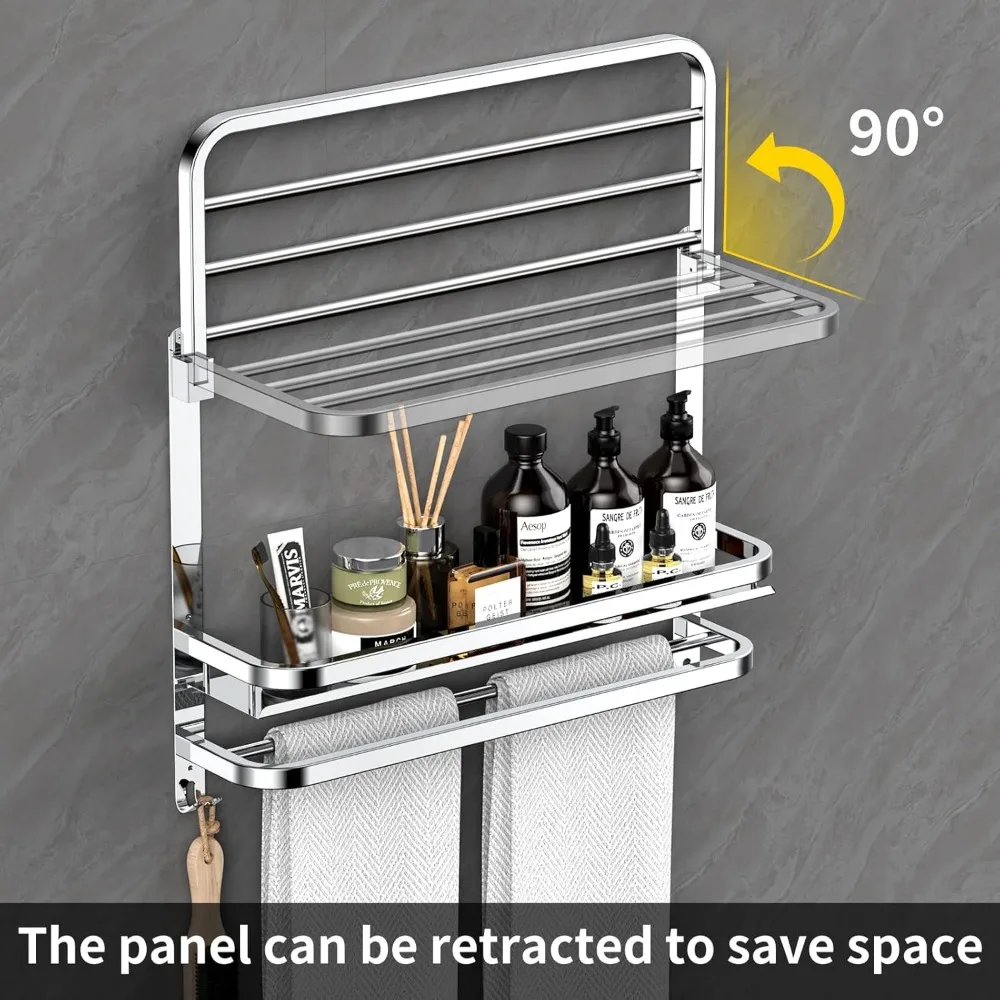 حامل مناشف من الفولاذ المقاوم للصدأ مقاس 22.8 بوصة قابل للطي للحمام والمرحاض، لا يتطلب حفر شريط تعليق المناشف #3