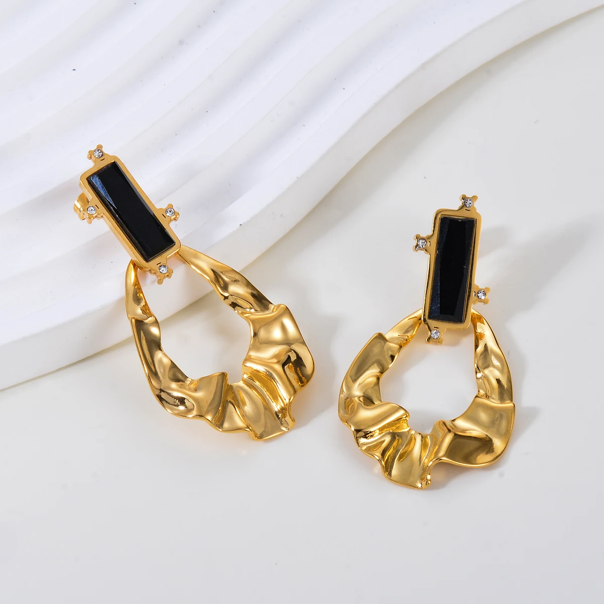 Black Crysta Stainless Steel Earrings Statement Golden Irregular Geometric Oval Drop Dangle Earrings for Women Christmas Gift