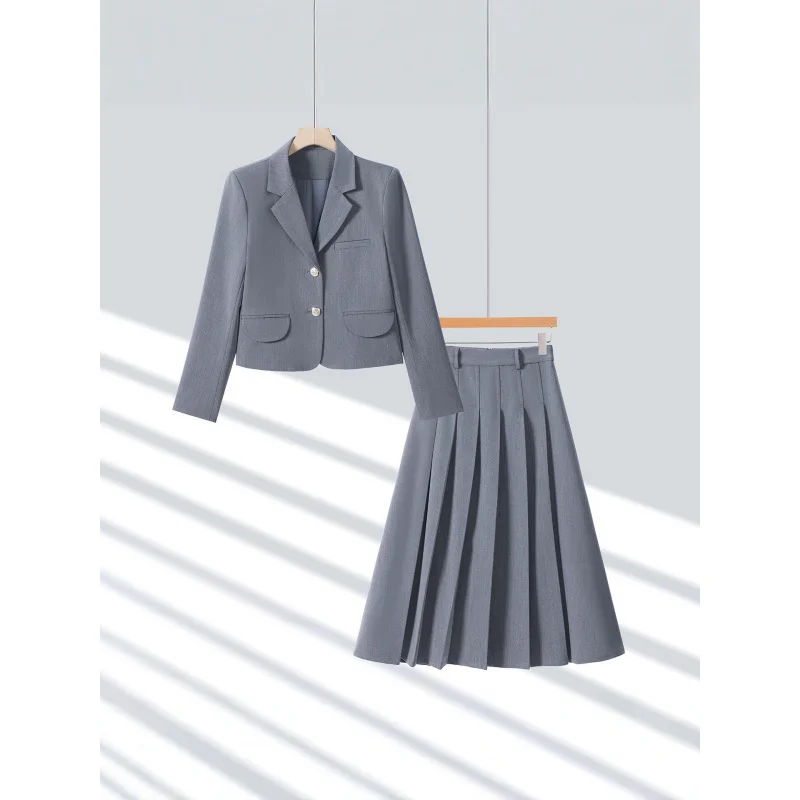 

Серый женский костюм для весны и осени, новый профессиональный деловой комплект из двух предметов с элегантным и изысканным стилем.