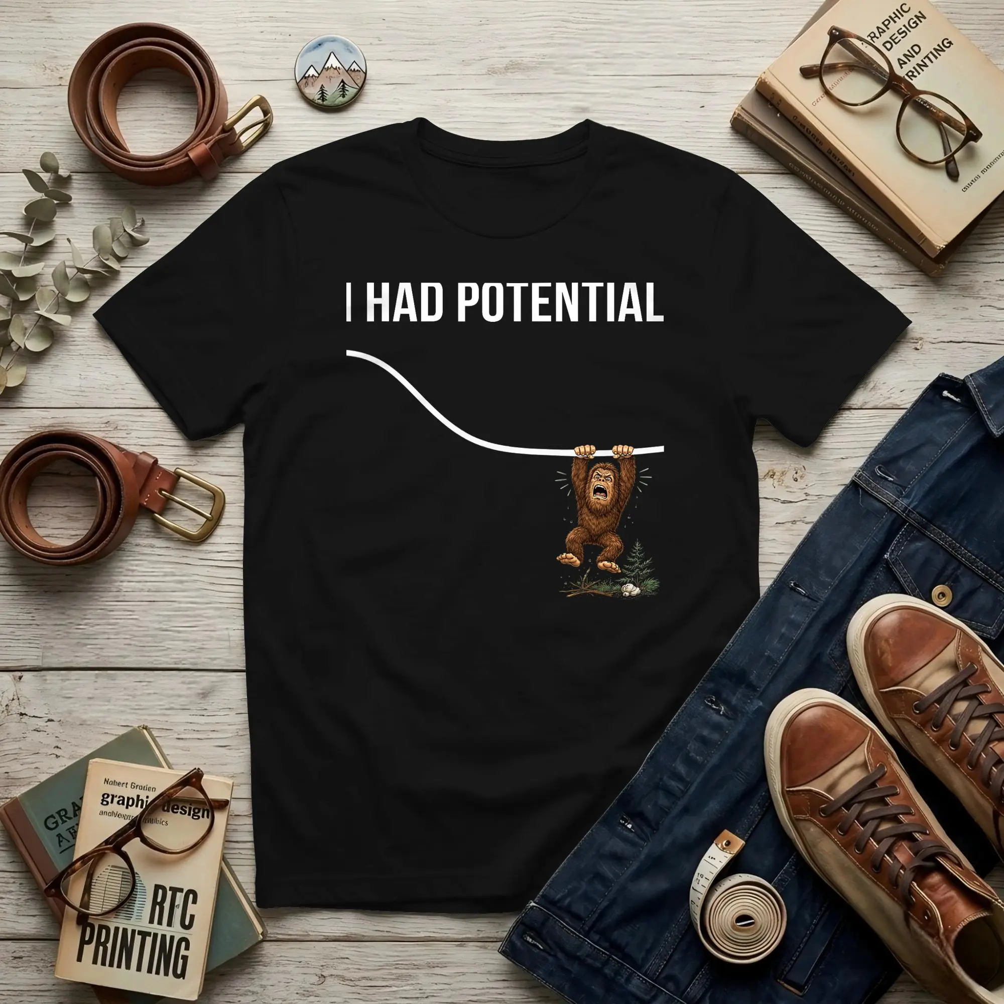 Funny Physics Bigfoot Men T Shirts Science Creative Tees Short Sleeve O Neck Cotton Printed Clothes T-Shirt