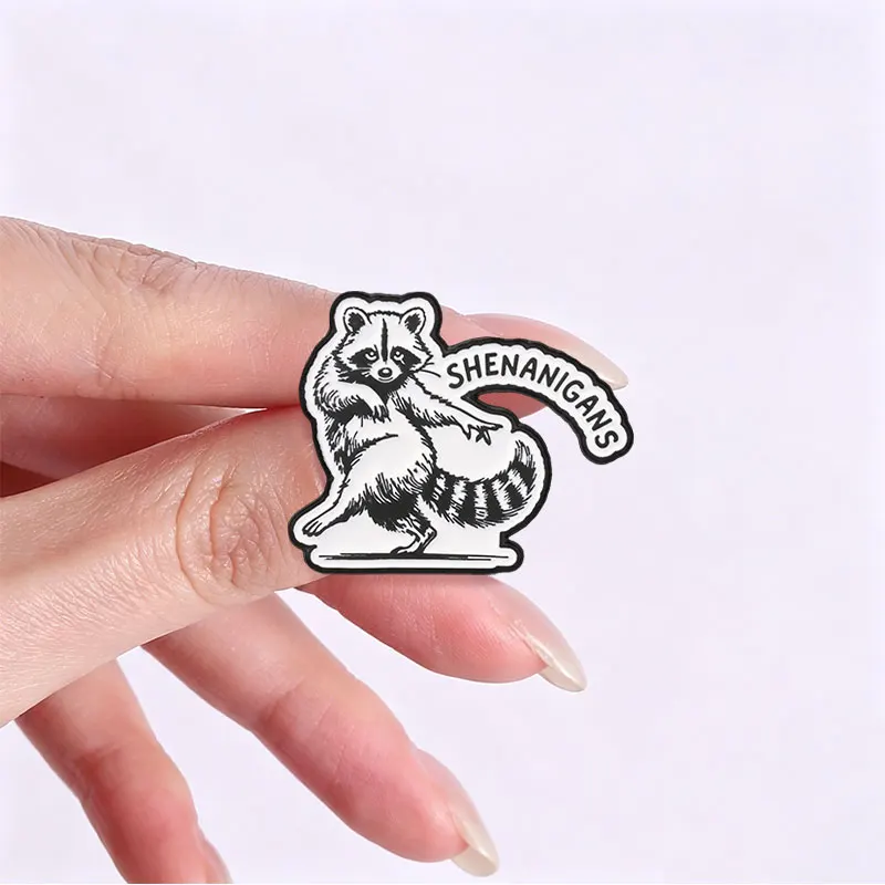 Retro Cute Raccoon With Shenanigans Text Enamel Badge Cute Mischievous Animal Decor Pin Gift For Cartoon Fans