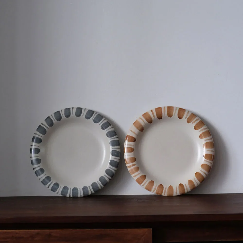 Japanese Style Hand Painted Ceramic Plate Creative Round Restaurant Homehold Tableware Fruit Salad Cake Dessert Plates