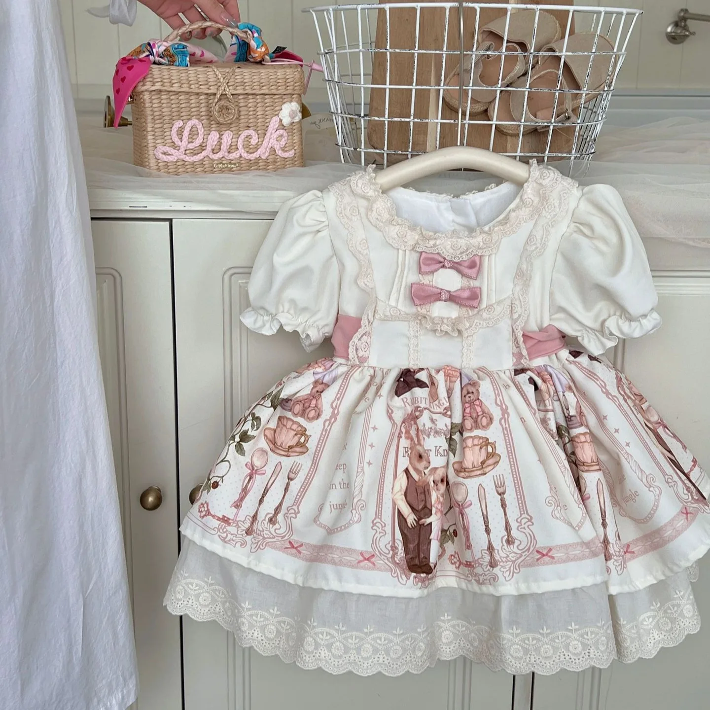 Autumn Cute Bear kids Vestido Spanish Girl Dress Baby Bow Princess Long sleeve  Lolita Dress For Girl Birthday outfit Lace