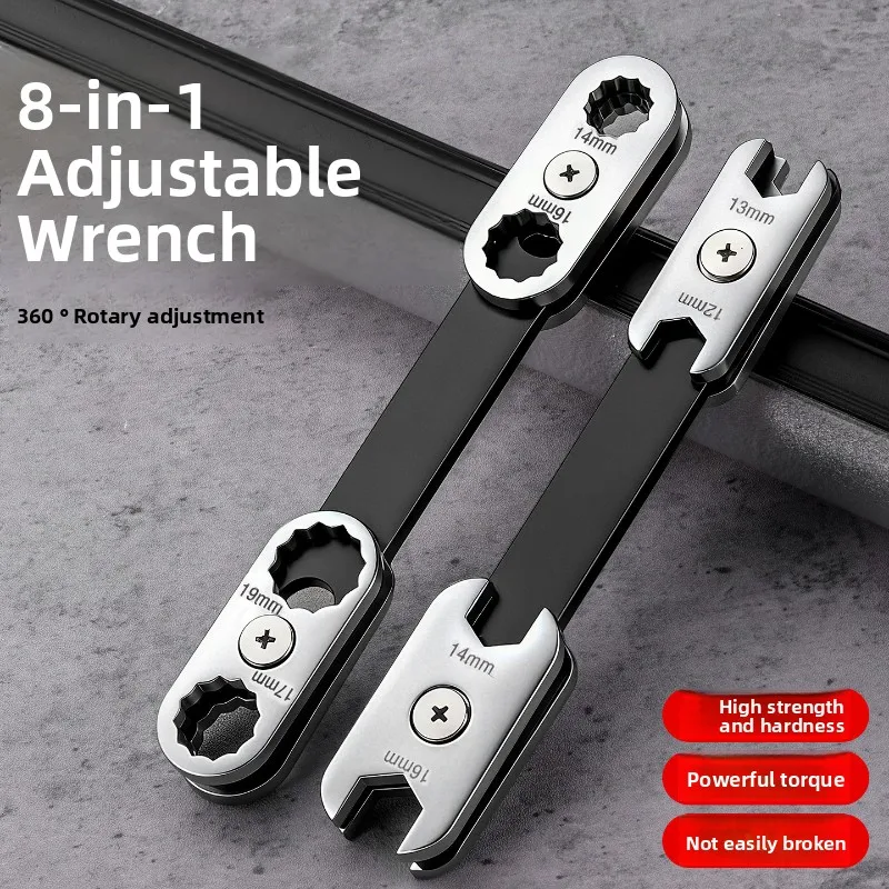 8‑in‑1 Manual Adjustable Wrench, Portable Multi‑Size 360° Rotatable Dual‑Purpose Open‑End Plum Spanner Hand