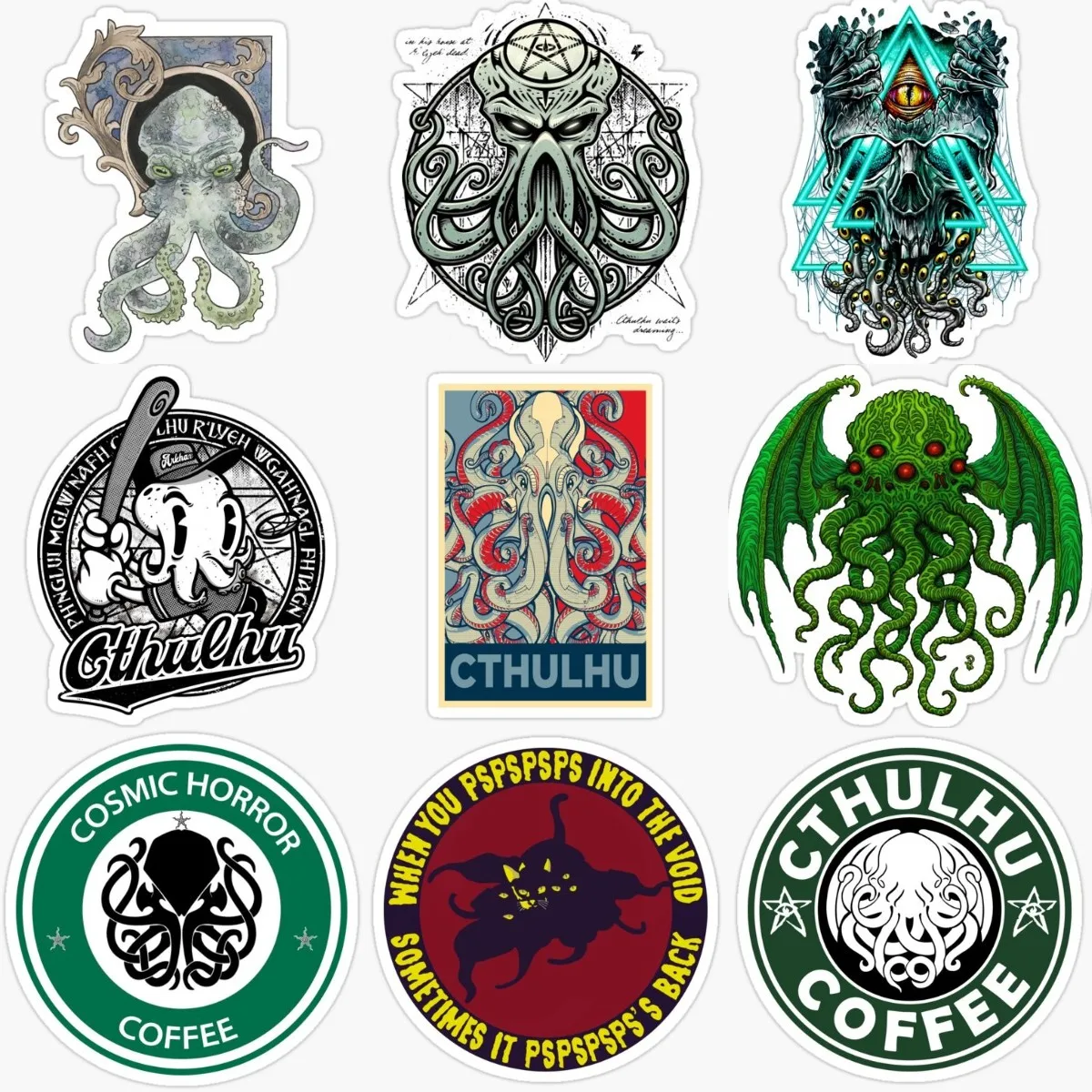 Cthulhu Great Old Ones Octopus Monster Emblem Creative PVC Sticker for Decorate Wall Car Window Bicycle Helmet Motorcycle Decal