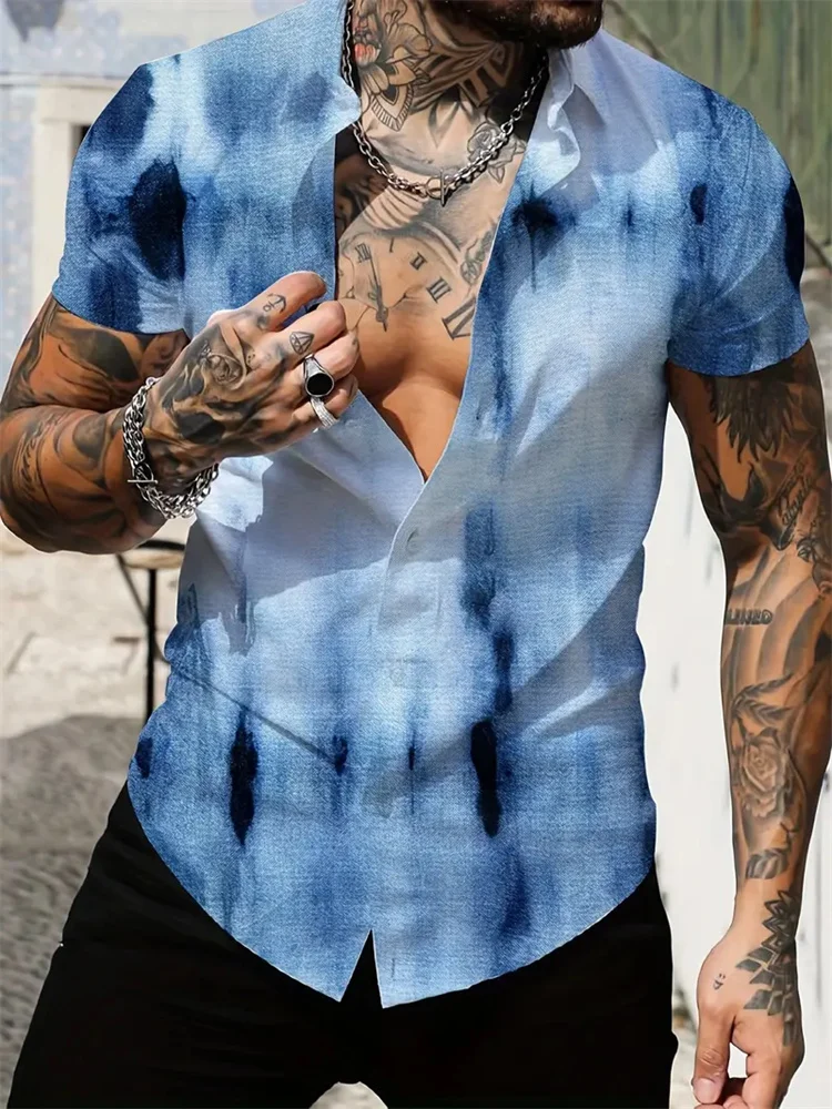 

2024 Summer New Shirt Men's Retro Texture Short-Sleeved High-End Men's Design Thin Section Handsome Shirt Men's Hawaii Tops