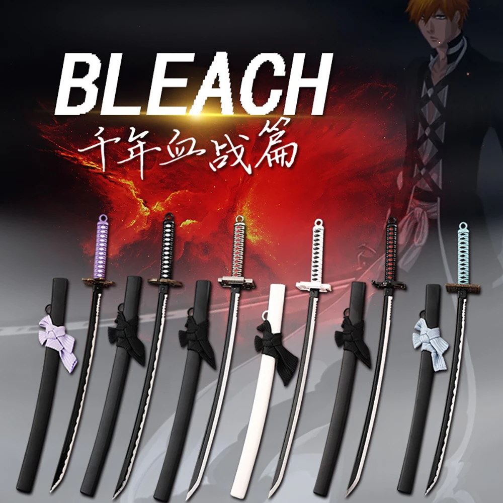 BLEACH Anime Zwaard met Lint Strik 22 cm Kuchiki Byakuya Zesdelige Set Spade Vere Wapen Katana Zwaard Model sleutelhanger Geschenken
