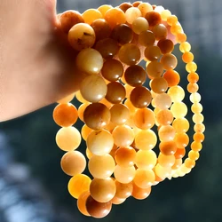 Vintage Yellow Stone 4mm 6mm 8mm 10mm Roun Beads Natural Stone Bracelet For Women Bohemian Holiday Handmade Jewelry