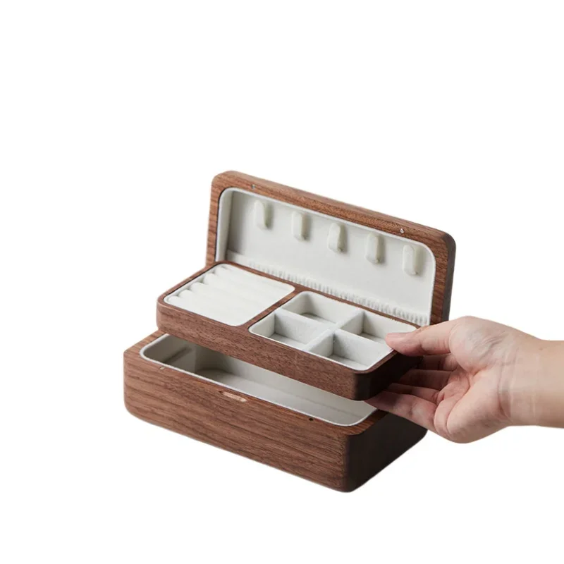

Double Portable Jewelry Box Solid Wood Necklace Jewelry Birthday Gift Storage