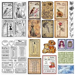 Vintage Ticket Postcard Clear Stamps Butterfly Dress Lady Transparent Silicone for DIY Card Scrapbooking Supplies Embossing