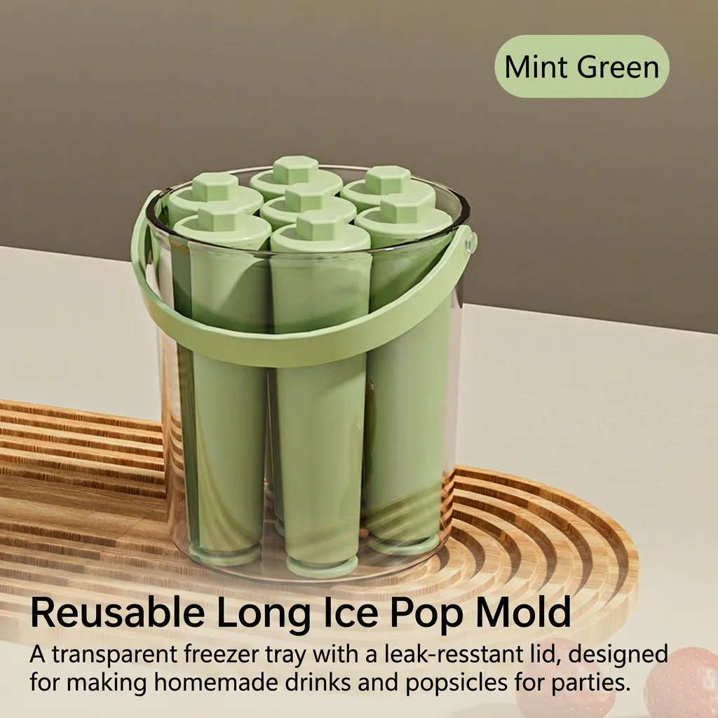 Home Cooks Ice Pop Mold Long Bar Shape Reusable for Coffee Cocktails Popsicles Leak-Proof Silicone Lid Freezer Tray Durable
