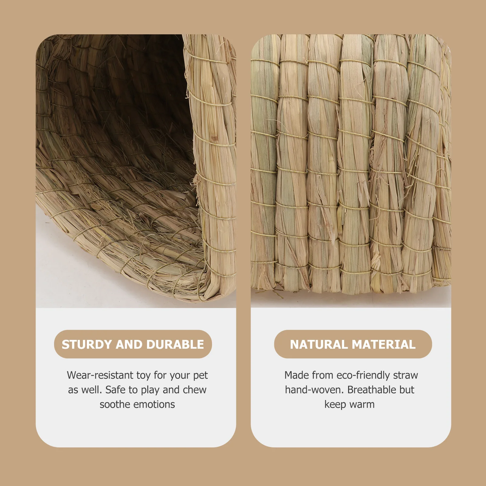 

1pc Straw Woven Pet Nest Natural Grass Tunnel For Small Pets Safe Chewable Rabbit House Wear-Resistant Resting Nest Pet