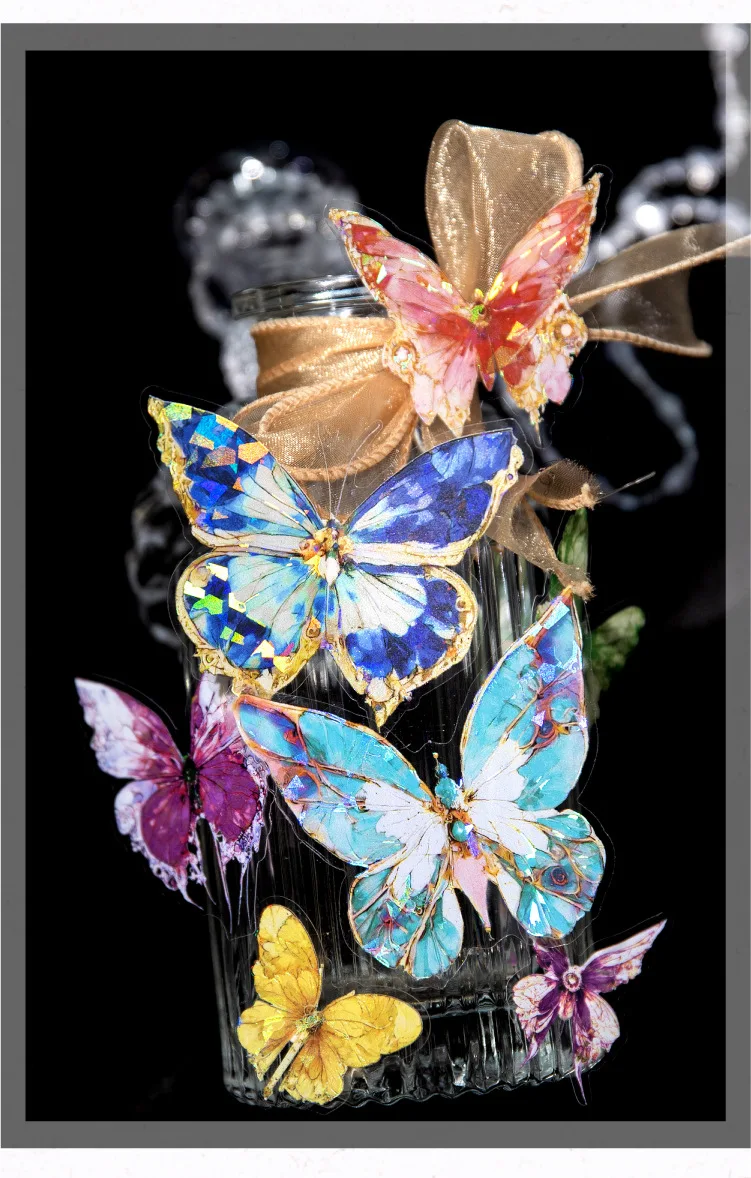 Yan Ji PET Adesivi Gemma Farfalla Serie Garden Oro Goffrato Farfalla Gemma Journaling Decor Materiali 20 Pezzi