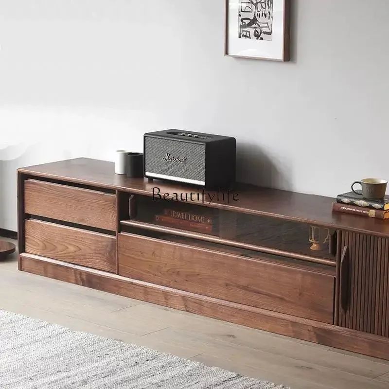 

5ld14 Nordic North American walnut color solid wood TV cabinet small apartment simple and modern